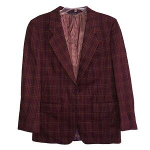 VTG Burberrys Scottish Lambswool Plaid Blazer Womens Sz 10 Burgundy 2 Button USA